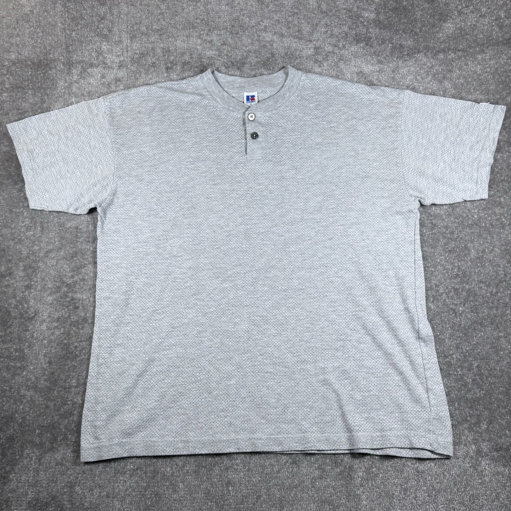 Vintage Russell Athletic Henley T-Shirt Men's XL Gray Short Sleeve